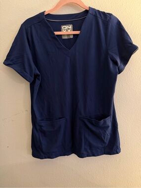 healing hands Navy V-Neck Short Sleeve Scrub Top